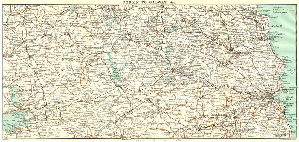 IRELAND. Dublin to Galway & c 1906 old antique vintage map plan chart