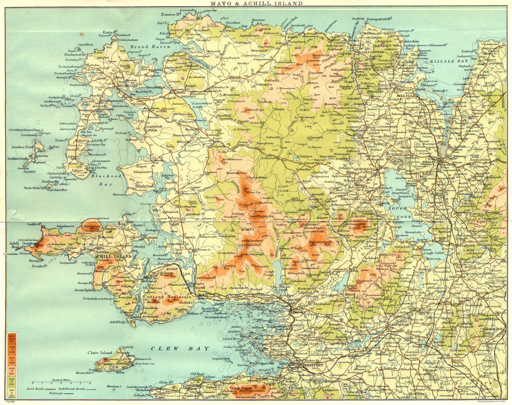 IRELAND. Mayo & Achill Island 1906 old antique vintage map plan chart