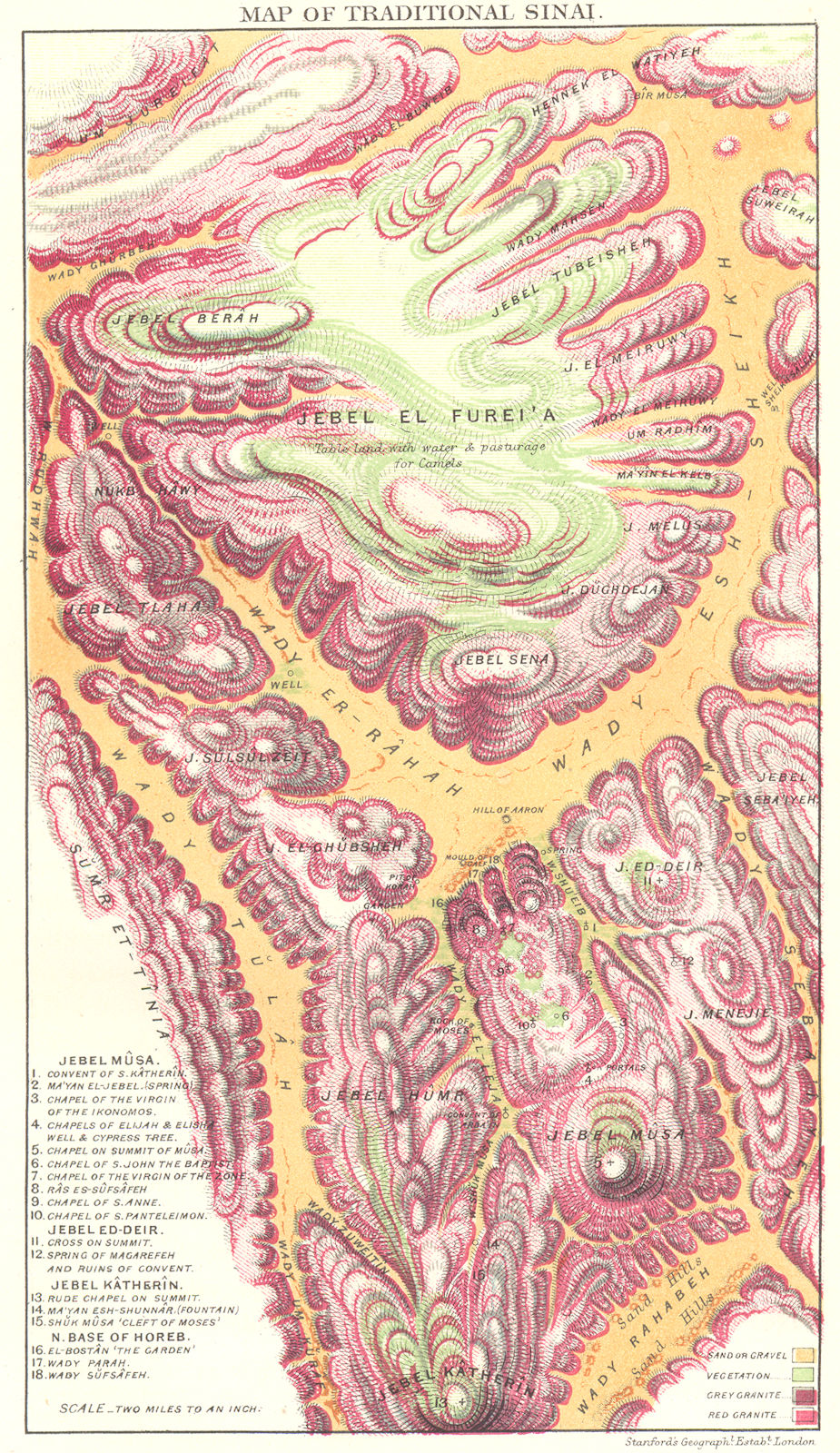 EGYPT. Map of Traditional Sinai geological 1883 old antique plan chart