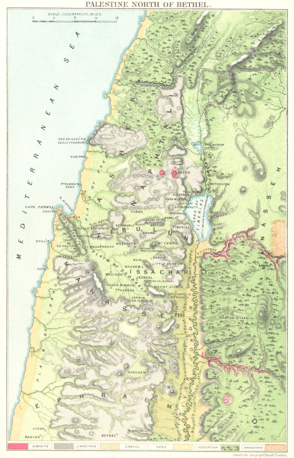 ISRAEL. Palestine North of Bethel geological 1883 old antique map plan chart