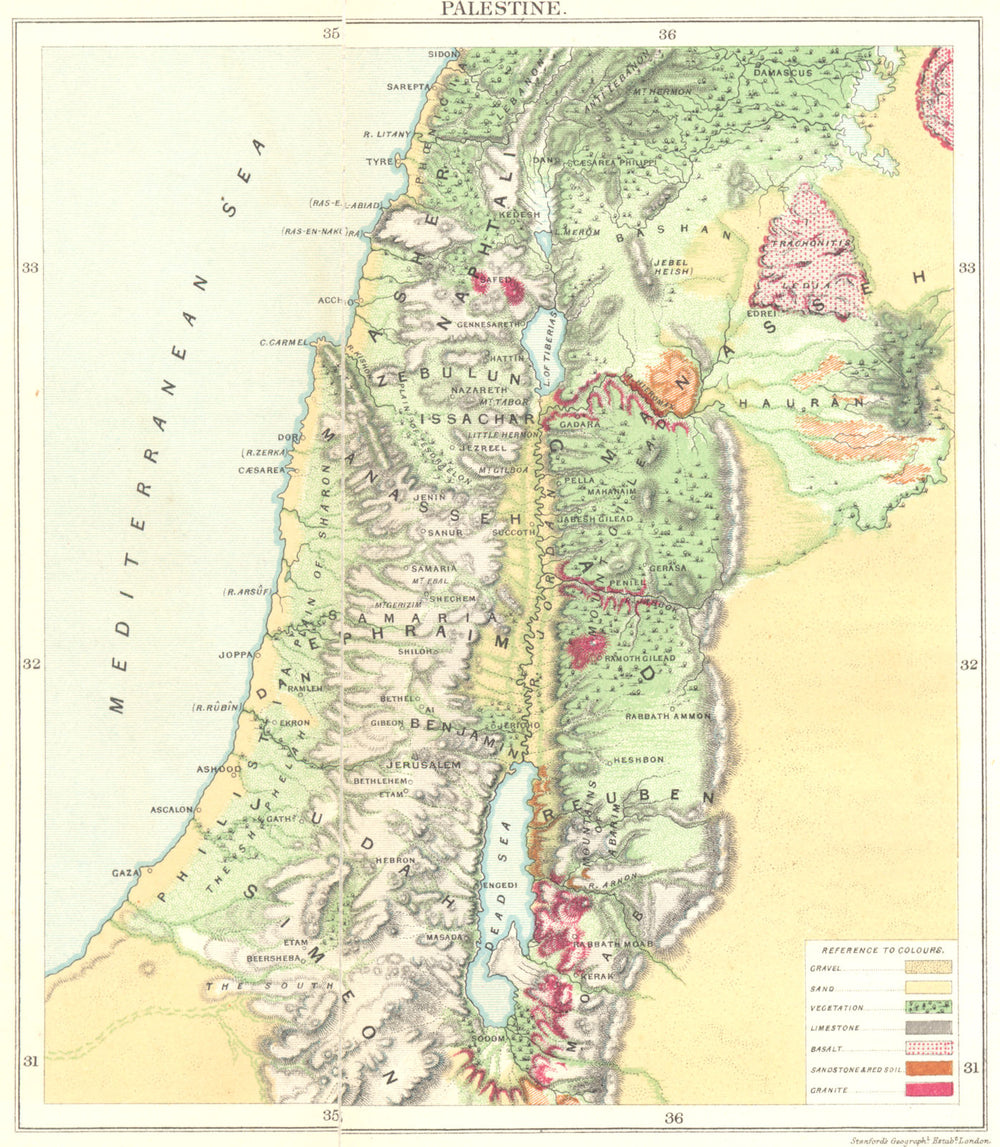 ISRAEL. Palestine geological 1883 old antique vintage map plan chart