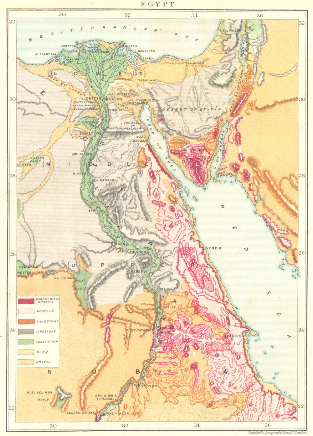 EGYPT. Egypt geological 1883 old antique vintage map plan chart