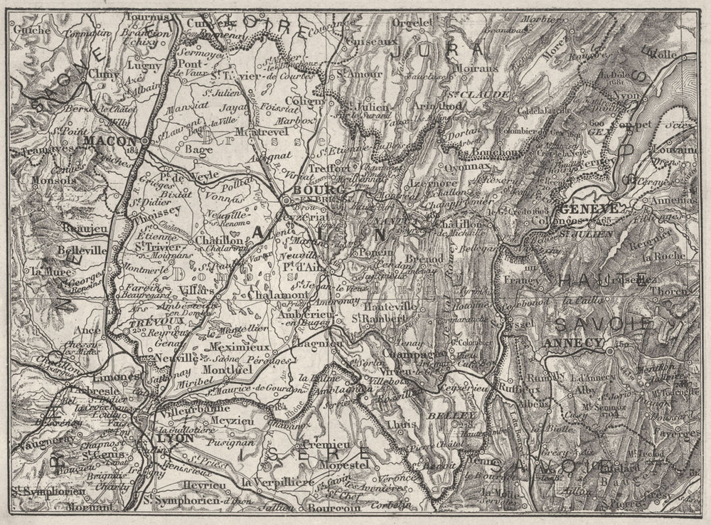 AIN. Ain 1878 old antique vintage map plan chart