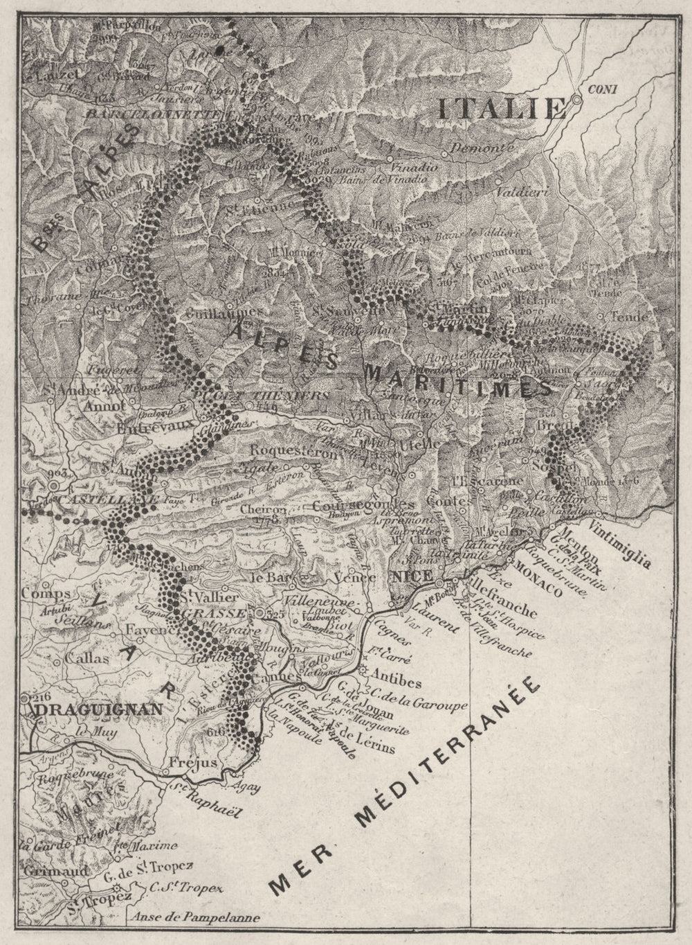 ALPES-MARITIMES. Alpes-Maritimes 1878 old antique vintage map plan chart
