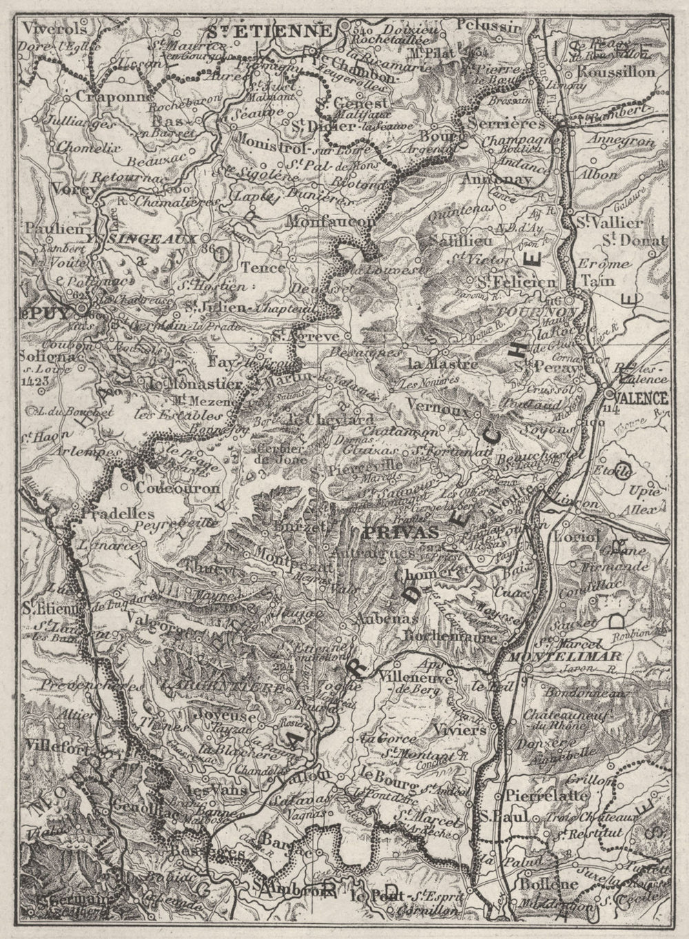 ARDÈCHE. Ardeche 1878 old antique vintage map plan chart