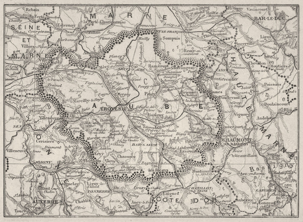 AUBE. Aube 1878 old antique vintage map plan chart