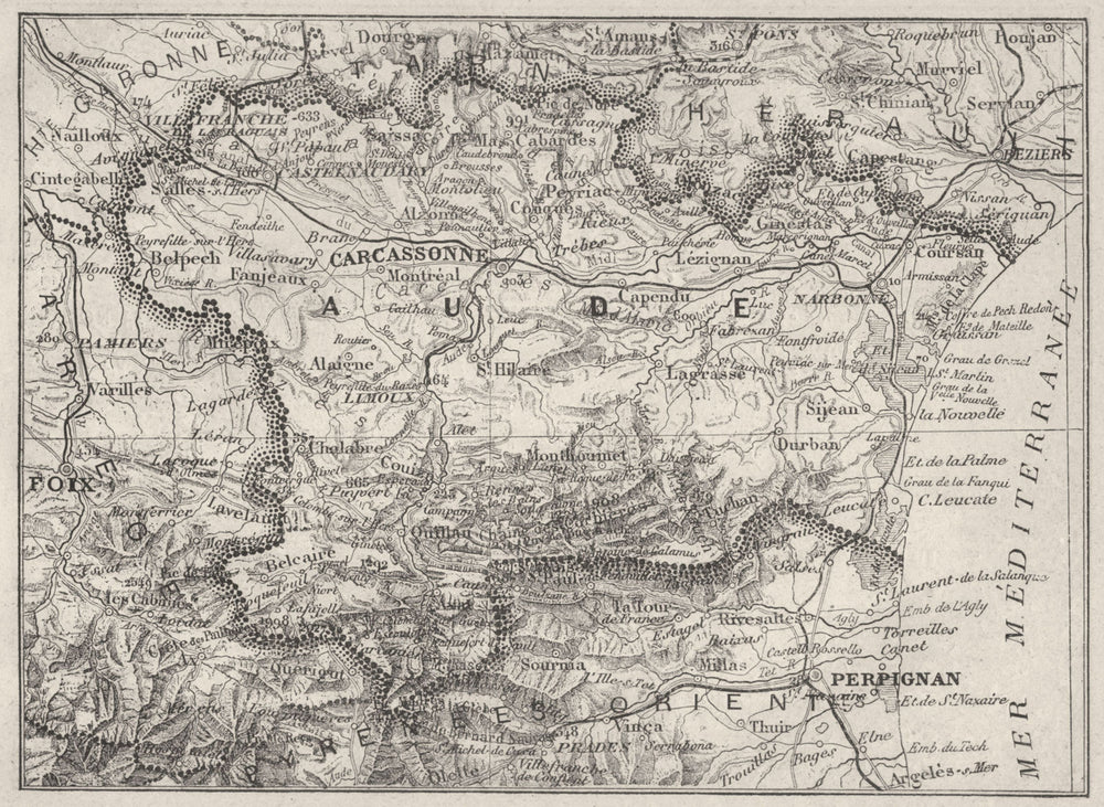 AUDE. Aude 1878 old antique vintage map plan chart
