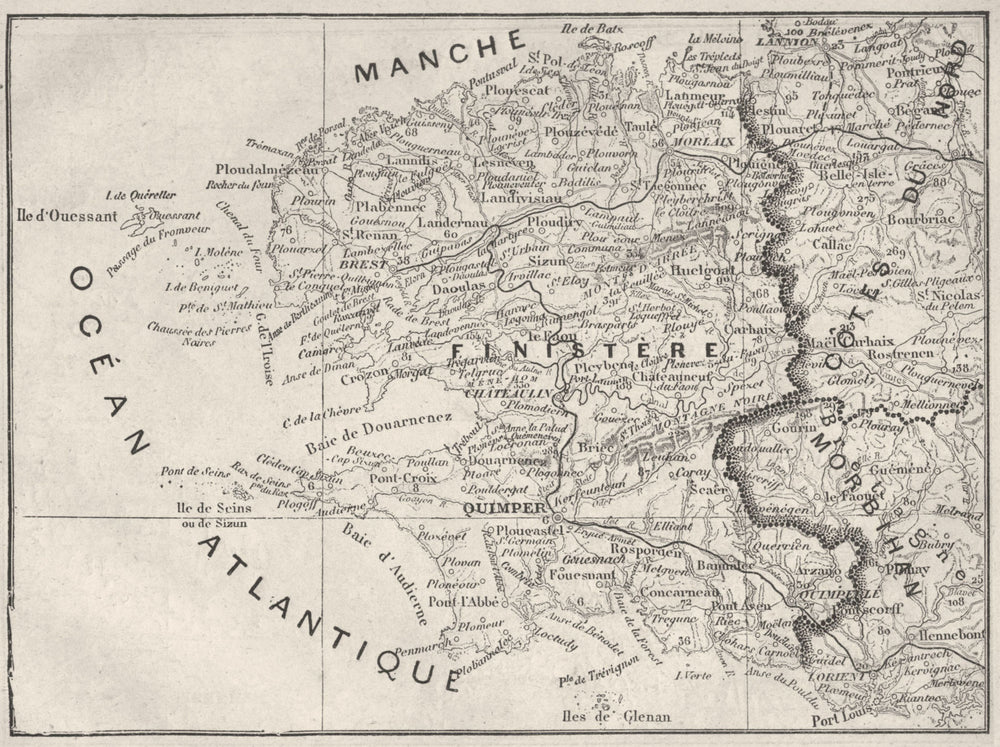 FINISTÈRE. Finistere 1878 old antique vintage map plan chart