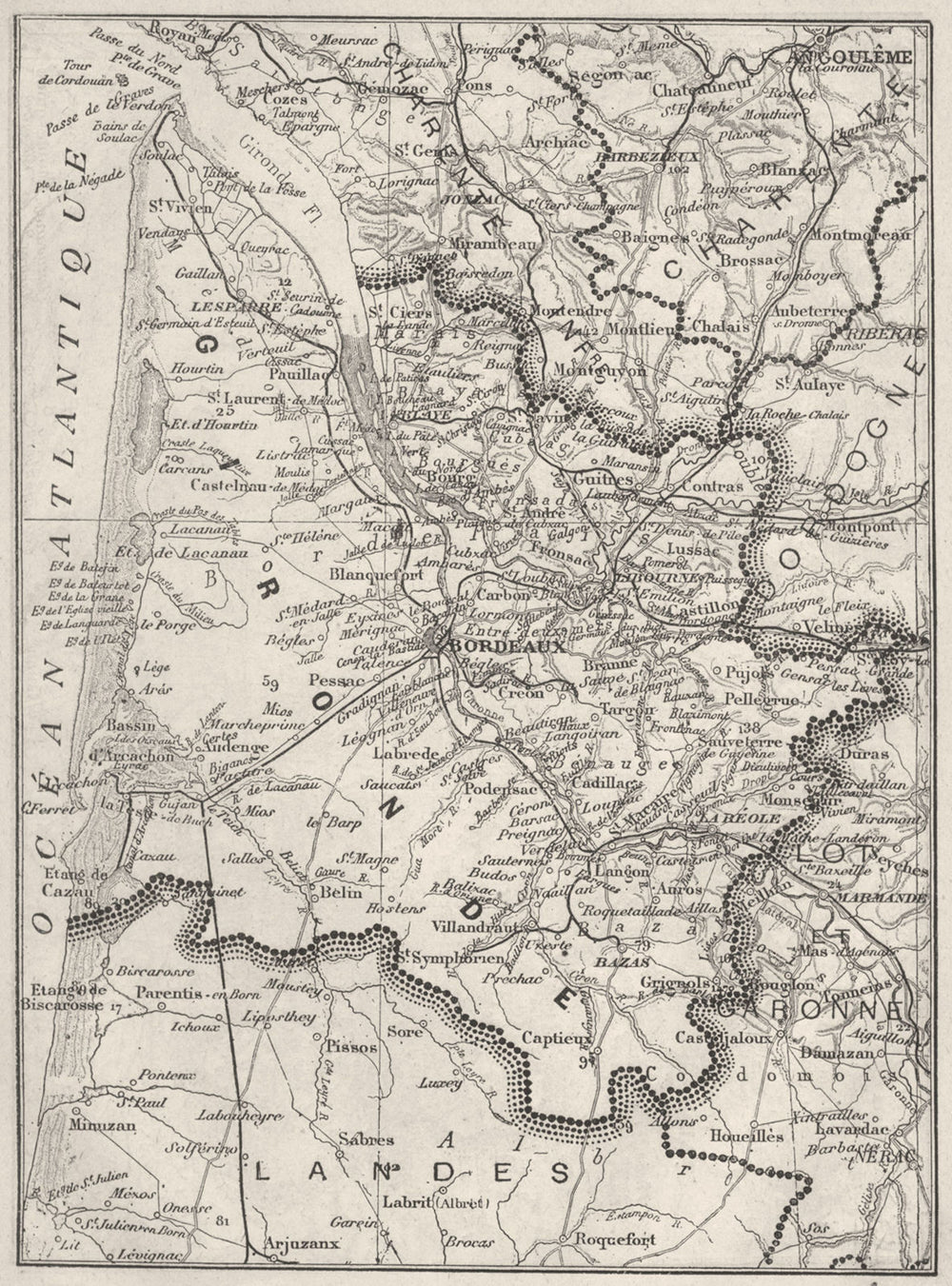 GIRONDE. Gironde 1878 old antique vintage map plan chart