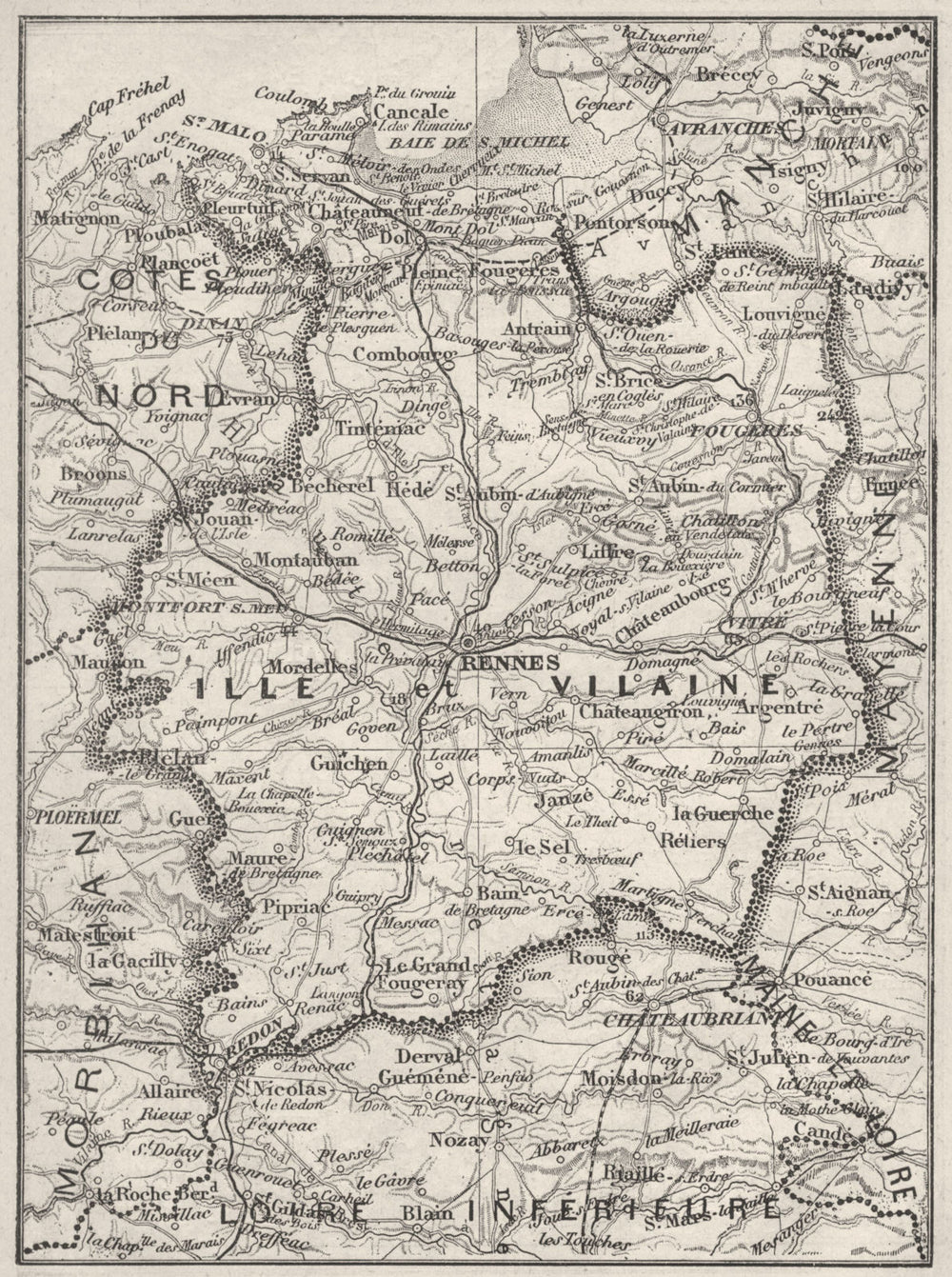 ILLE-ET-VILAINE. Ille-et-Vilaine 1878 old antique vintage map plan chart
