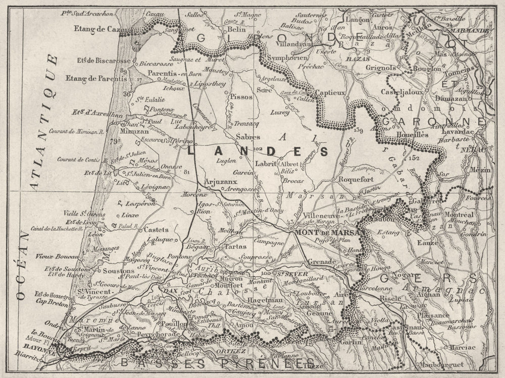 LANDES. Landes 1878 old antique vintage map plan chart