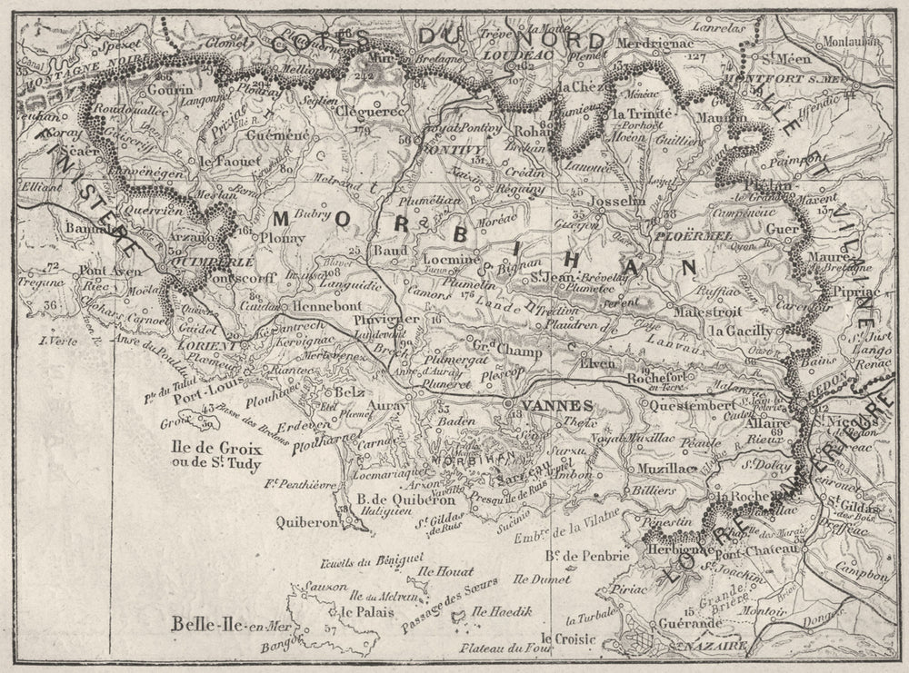 MORBIHAN. Morbihan 1878 old antique vintage map plan chart