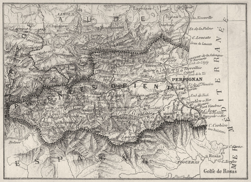 PYRÉNÉES-ORIENTALES. Pyrenees-Orientales 1878 old antique map plan chart