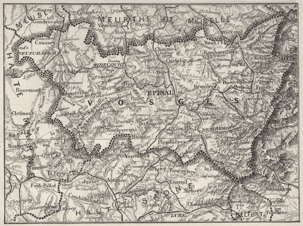 VOSGES. Vosges 1878 old antique vintage map plan chart