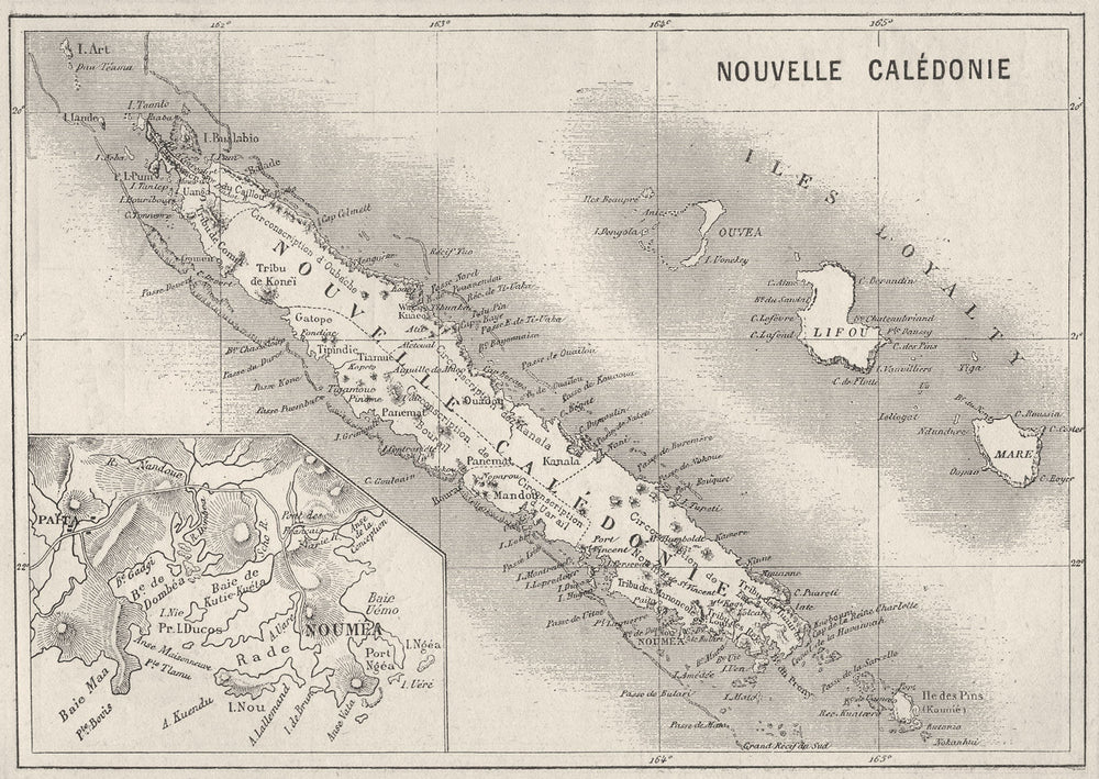 PACIFIC ISLANDS. Nouvelle-Caledonie; Inset map of Noumea 1878 old antique