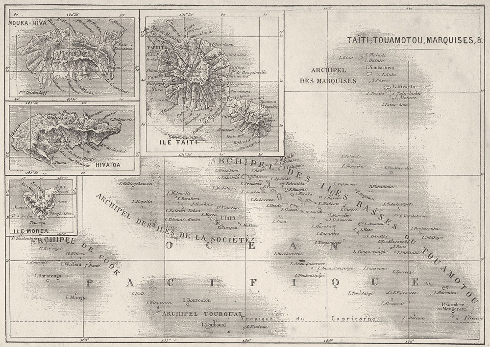 POLYNESIA. Tahiti Touamotou Marquises Ile Hiva-Oa Morea Nuku Hiva 1878 old map