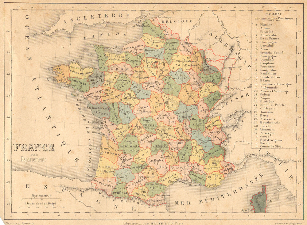 FRANCE. France 1878 old antique vintage map plan chart
