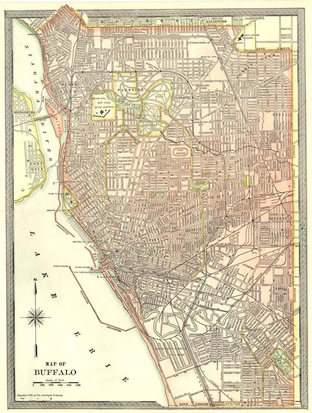 BUFFALO town/city plan. New York State 1907 old antique vintage map chart