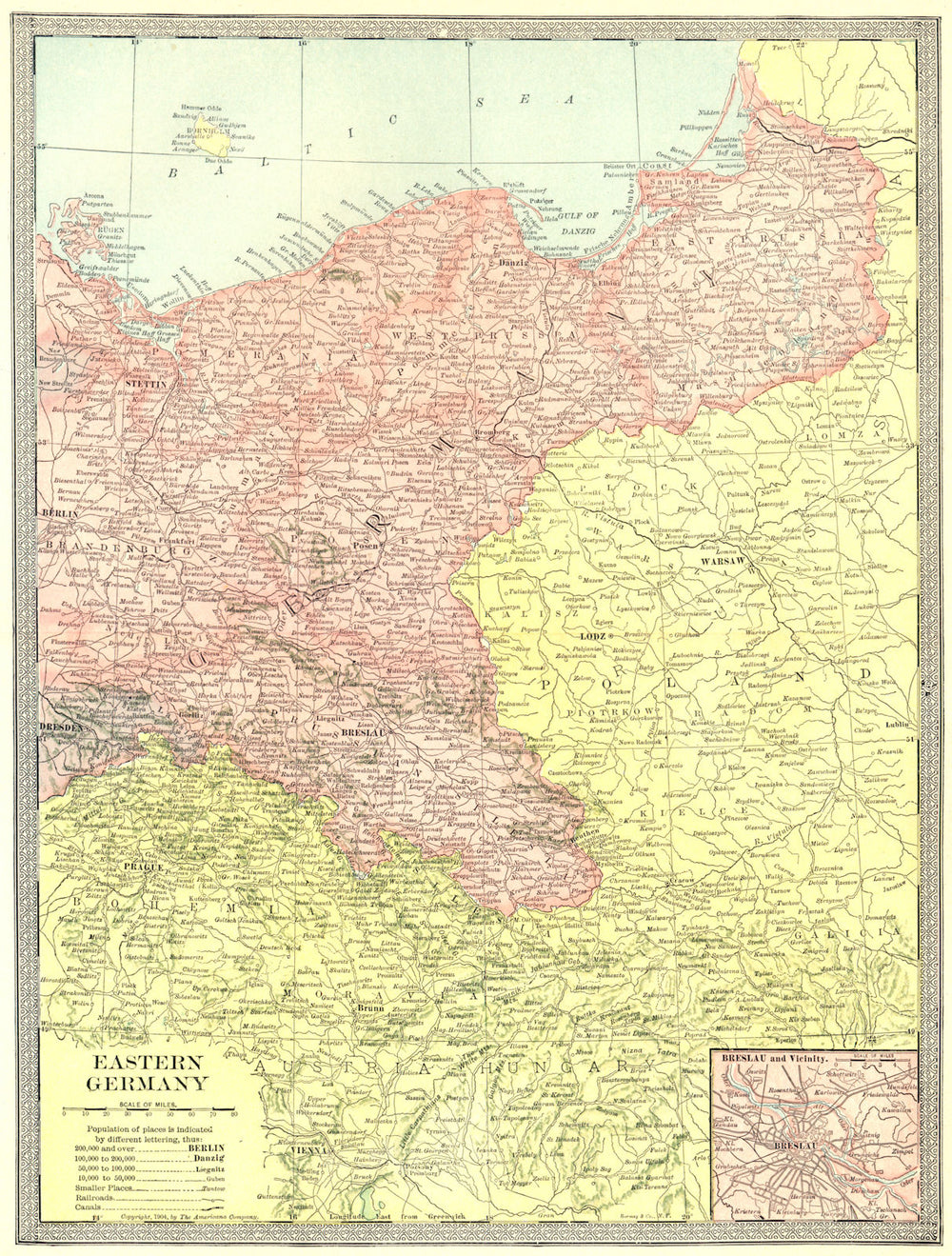EASTERN GERMANY. Breslau/Wroclaw environs inset. Prussia 1907 old antique map
