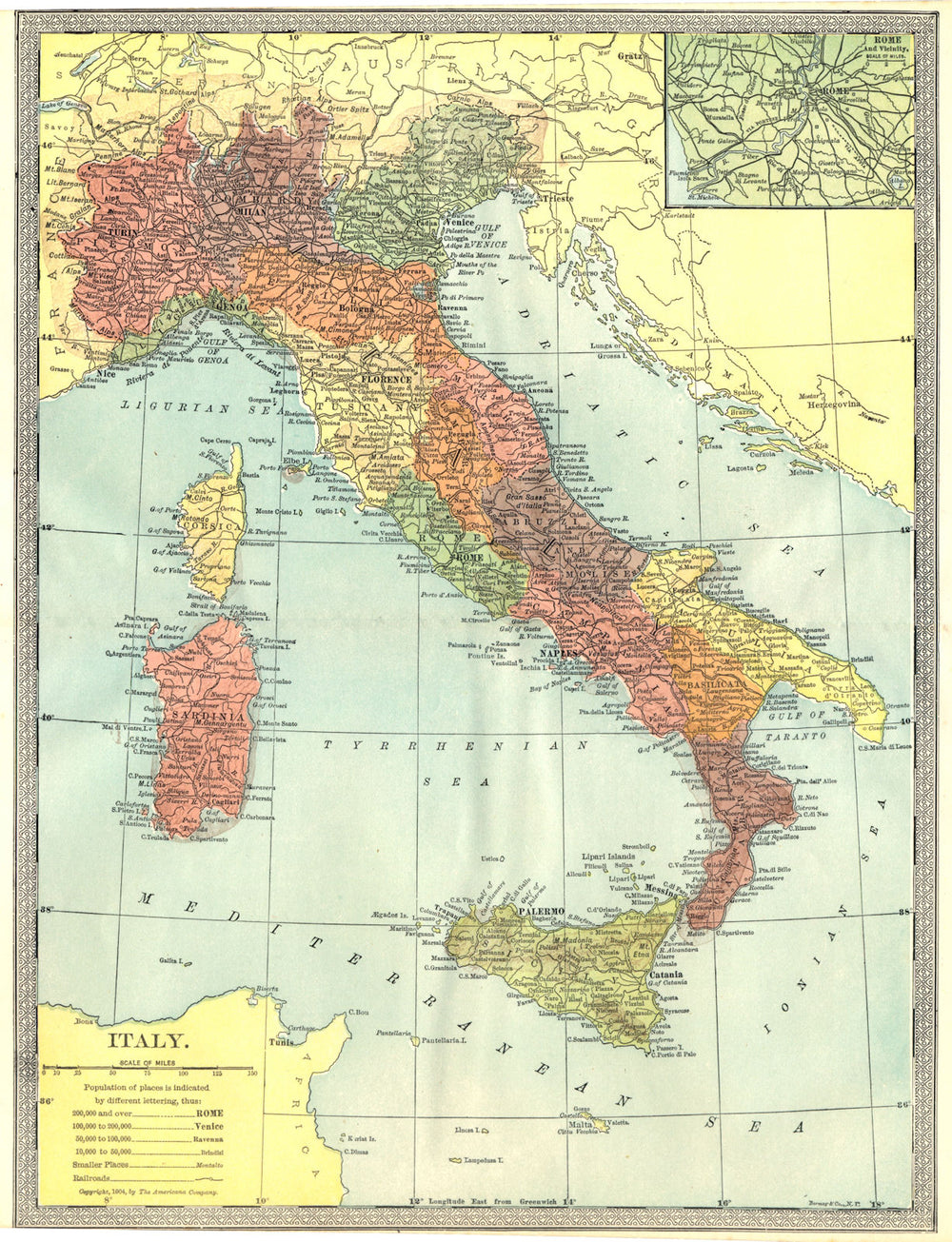 ITALY. Inset Rome environs 1907 old antique vintage map plan chart