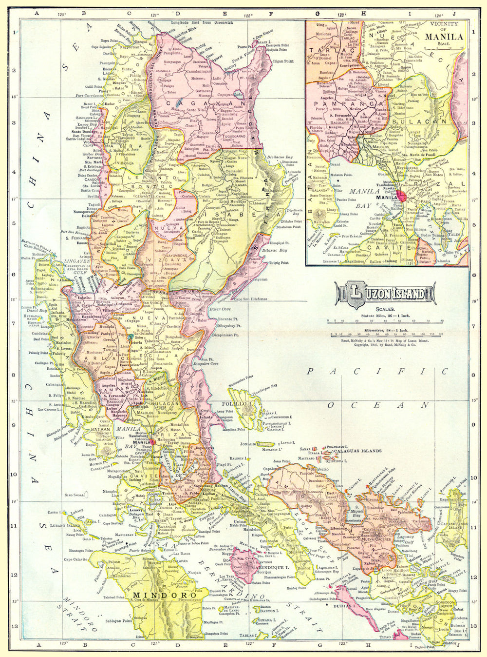 LUZON ISLAND. Philippines. Inset Manila environs 1907 old antique map chart