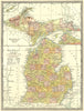 MICHIGAN state map. Counties 1907 old antique vintage plan chart