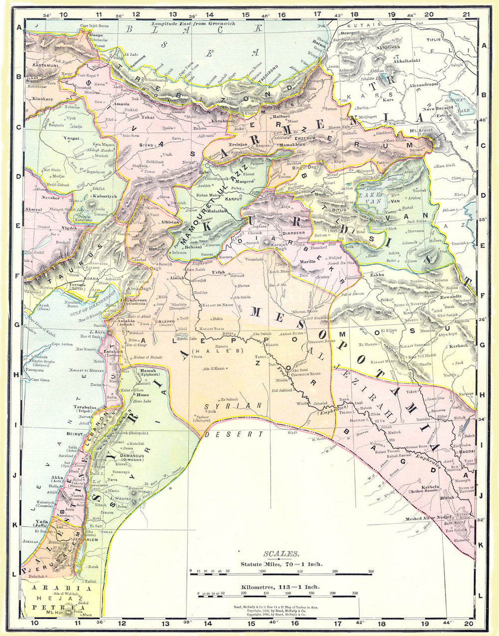 ARMENIA KURDISTAN SYRIA & MESOPOTAMIA. Iraq Turkey 1907 old antique map chart