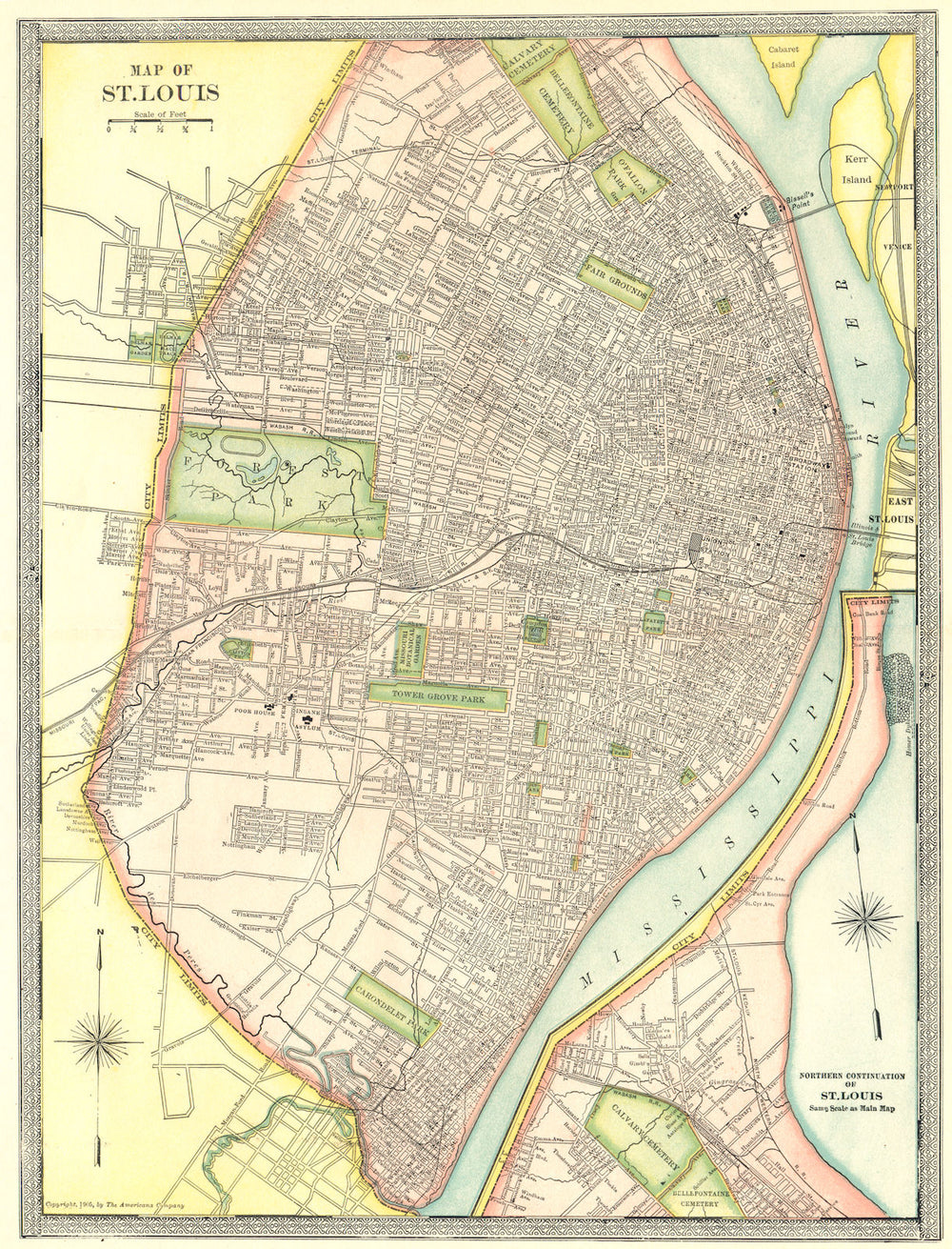 ST LOUIS town/city plan. Missouri 1907 old antique vintage map chart