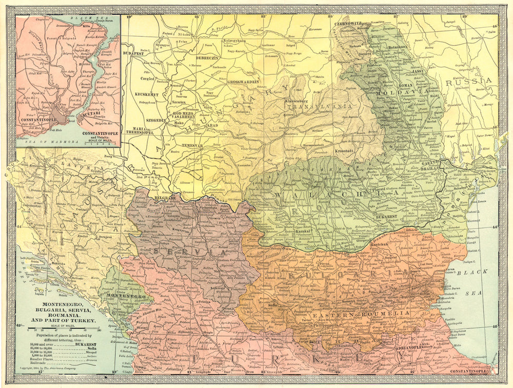 BALKANS. Montenegro Bulgaria Servia Roumania Wallachia Moldavia 1907 map