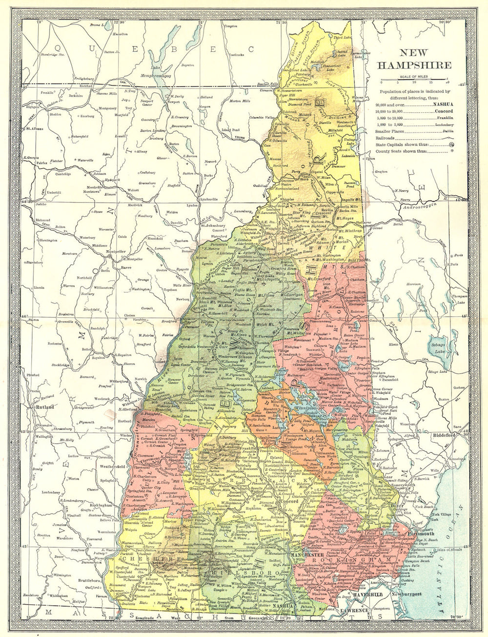 NEW HAMPSHIRE state map. Counties 1907 old antique vintage plan chart
