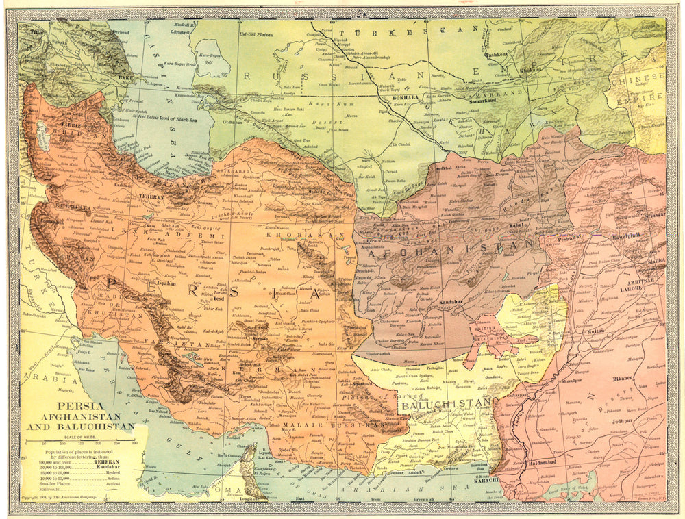SOUTHWEST ASIA. Persia Afghanistan and Baluchistan. Pakistan Iran 1907 old map