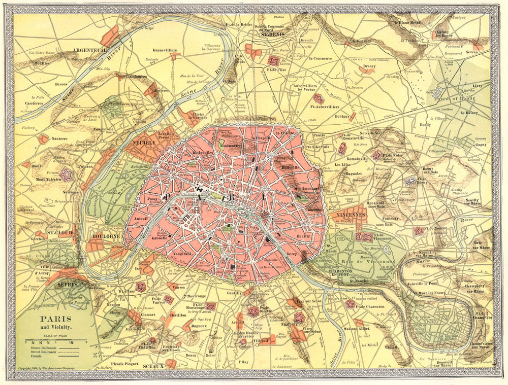 PARIS & environs. Outlying towns & villages 1907 old antique map plan chart