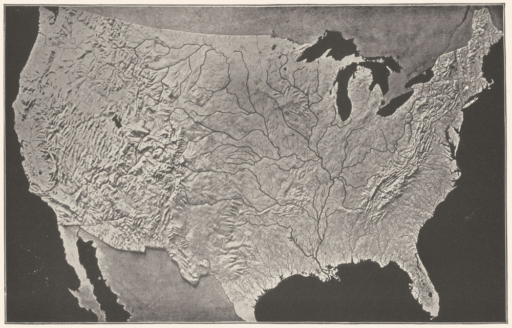 USA. Relief map US, Modeled, S Survey 1907 old antique vintage plan chart