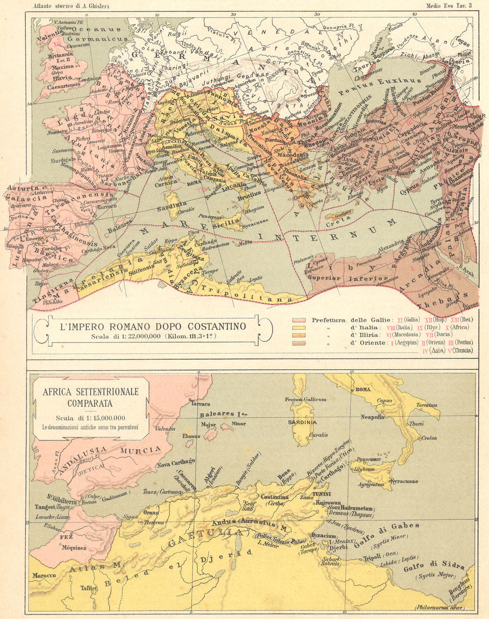 AFRICA. L'Impero Romano Dopo Costantino; Settentrionale Comparata 1889 old map