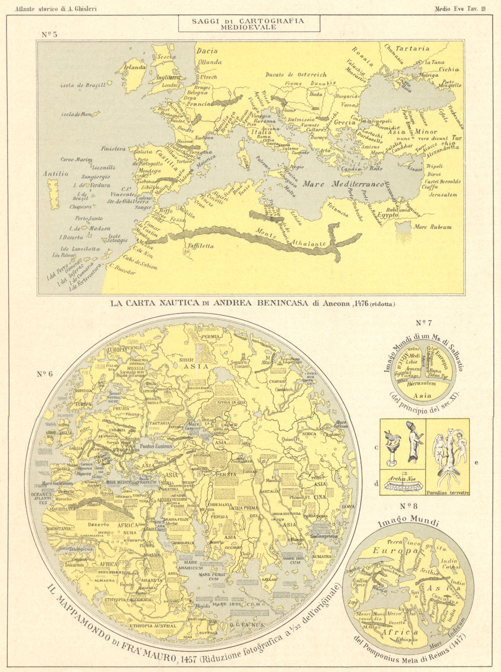 MAPPAMONDO MEDIOEVALE. Nautica Benincasa Ancona Mauro Sallustio Pomponius 1889
