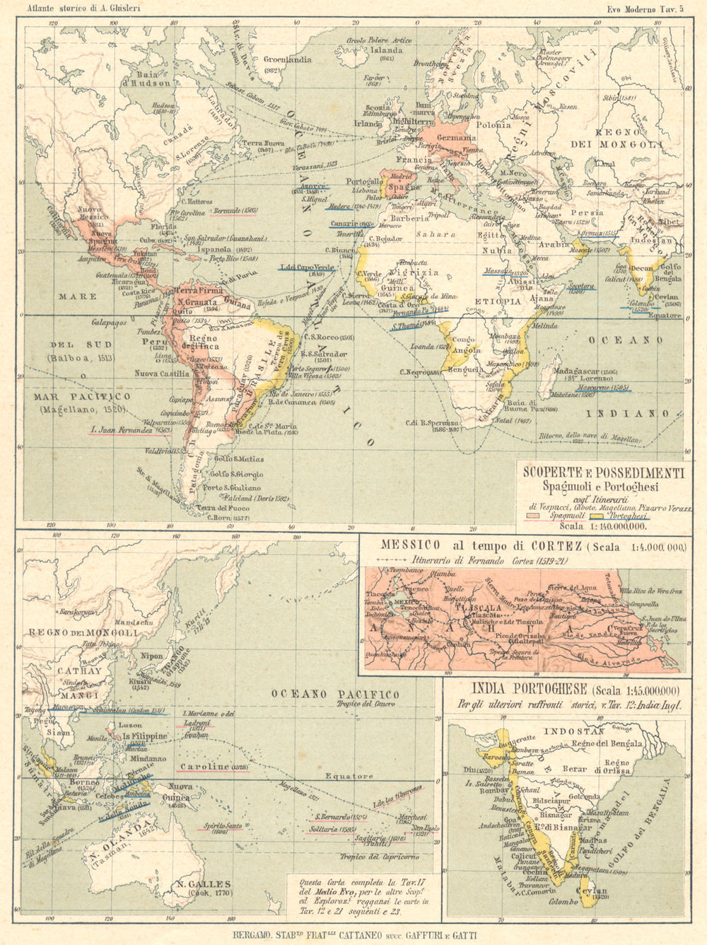 SPAIN PORTUGAL COLONIE. Spagna Portogallo; Messico Cortez; India 1889 old map