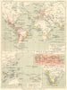 SPAIN PORTUGAL COLONIE. Spagna Portogallo; Messico Cortez; India 1889 old map