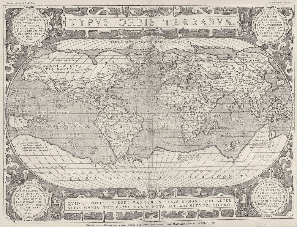 WORLD. Typvs orbis Terrarvm Ortelius (copy of 1587 map) 1889 old antique