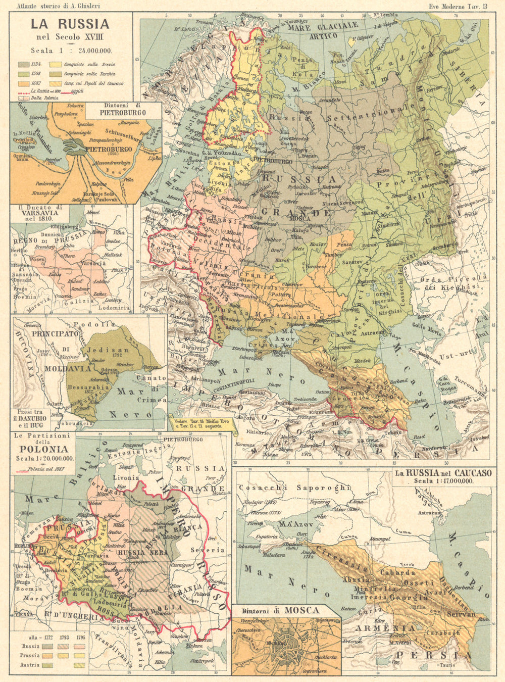 RUSSIA. Pietroburgo Varsavia Warsaw Danubio Polonia Caucaso Mosca 1889 old map