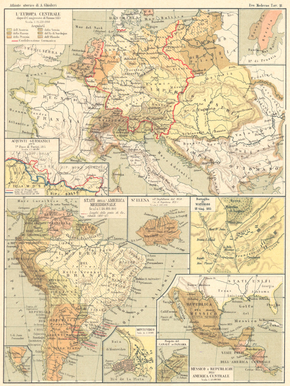 Europa Centrale. Acquisti Germanici; America South; Waterloo; Messico 1889 map