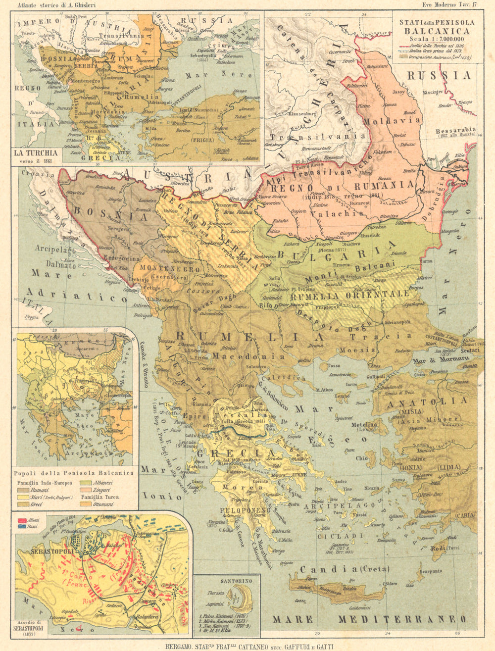 BALCANICA. Stati Penisola Turchia Popoli Assedio Serastopoli Santorino 1889 map