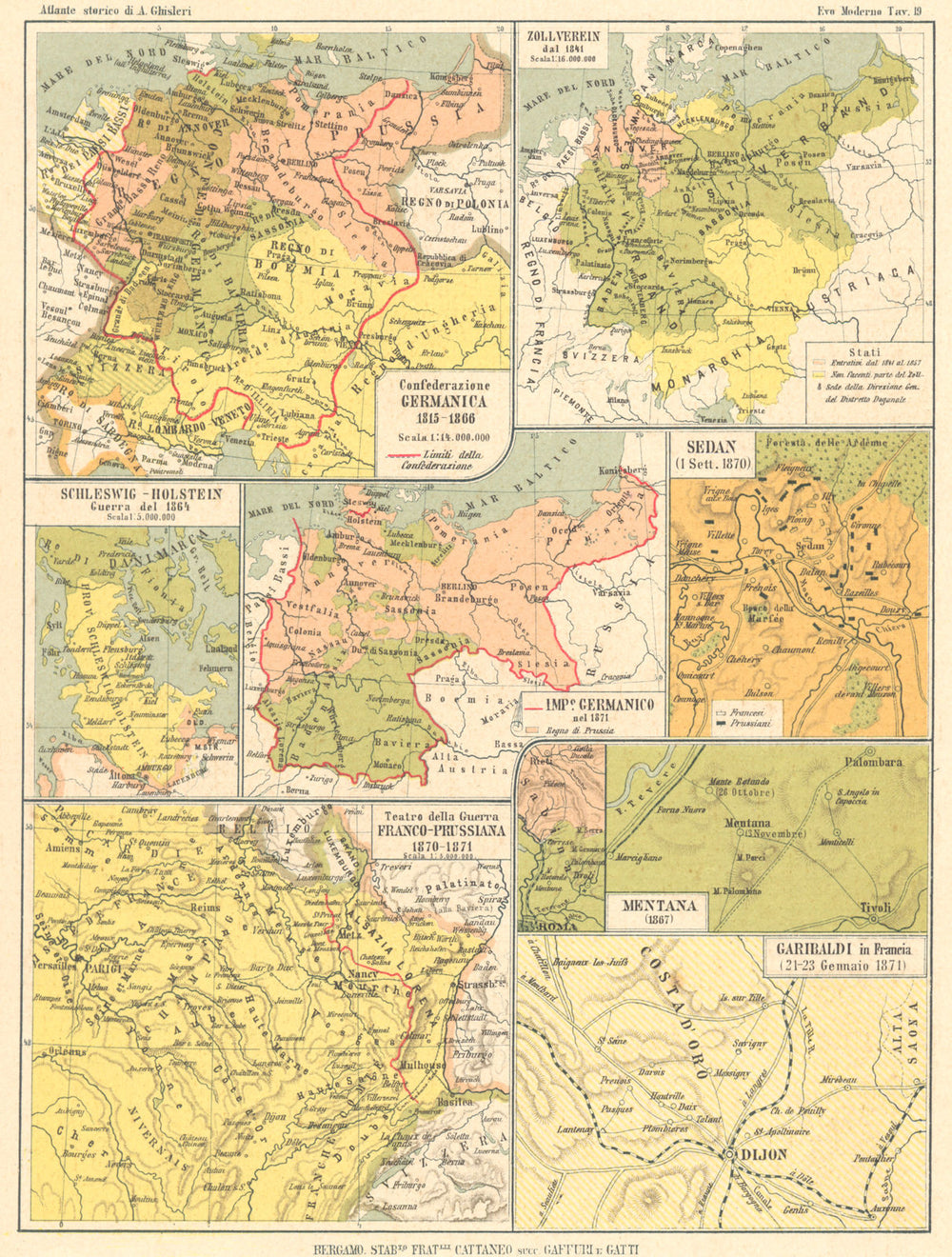 CONFEDERAZIONE GERMANICA. Schleswig Guerra Prussiana Zollverein Sedan 1889 map