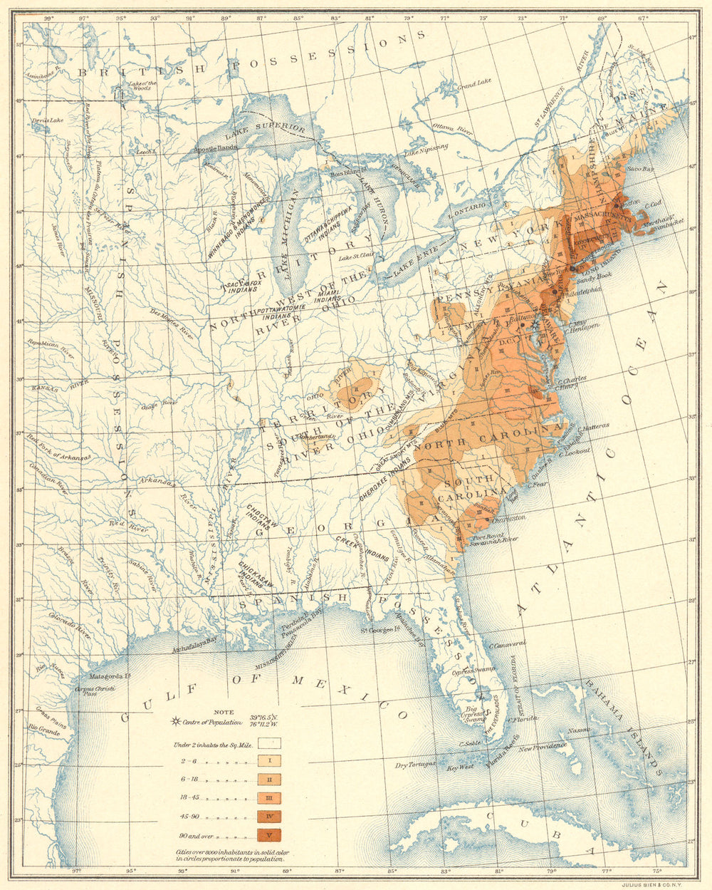 USA. Population distribution. 1790 1900 old antique vintage map plan chart