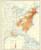 USA. Population distribution East of the 100th Meridian. 1810 1900 old map