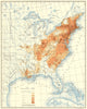 USA. Population distribution East of the 100th Meridian. 1820 1900 old map