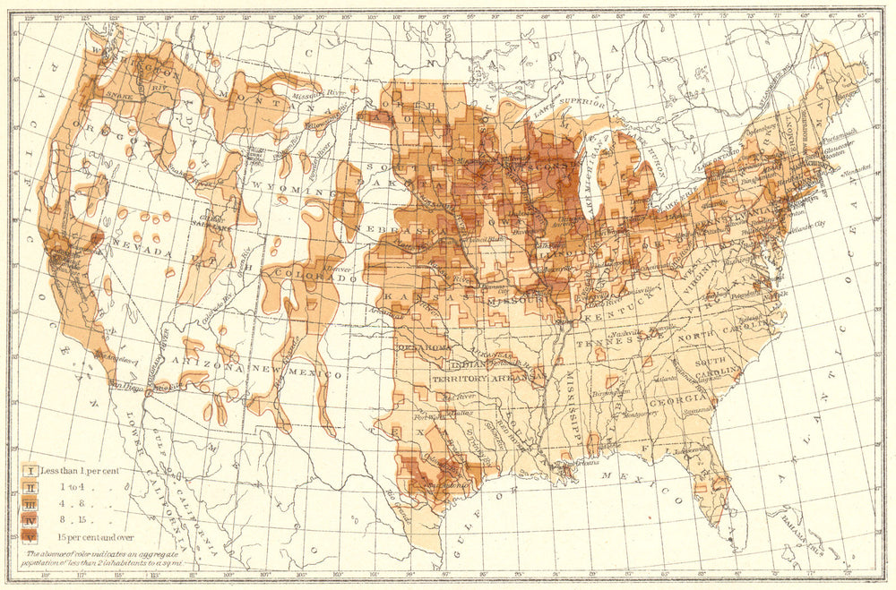 USA. Proportion of natives Germany to total population.  1900 old antique map
