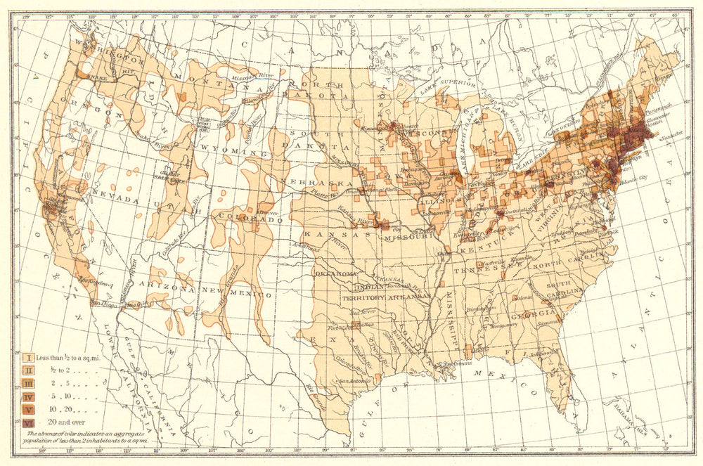 USA. Density of Natives of the Ireland.  1900 old antique map plan chart