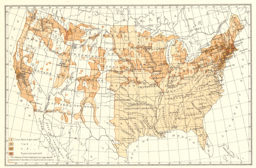USA. Proportion of natives Ireland to total population.  1900 old antique map