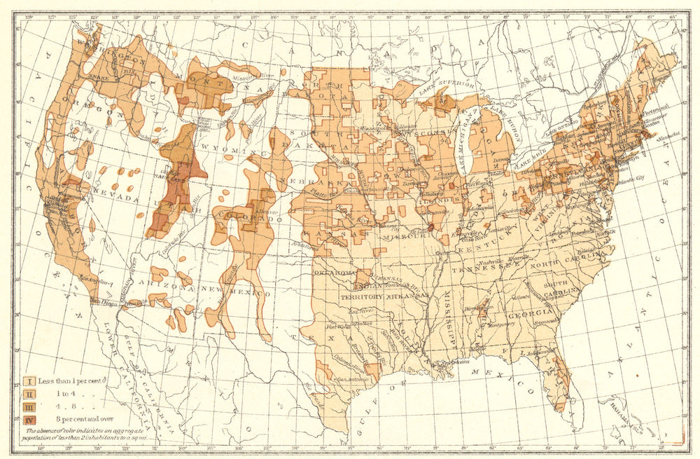 USA. Proportion of Natives Great Britain to total population.  1900 old map