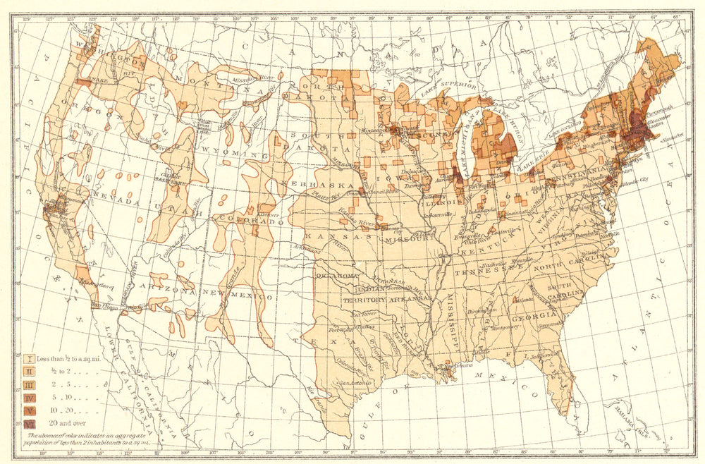 USA. Density of Natives of Canada.  1900 old antique vintage map plan chart